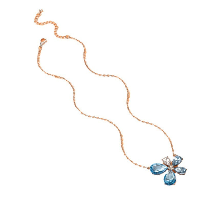 Colorful Rhinestone Flower Pendant Necklace - Geometric Single Layer