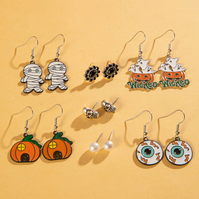 Halloween funny skull ghost earrings devil eye oil drop earrings set