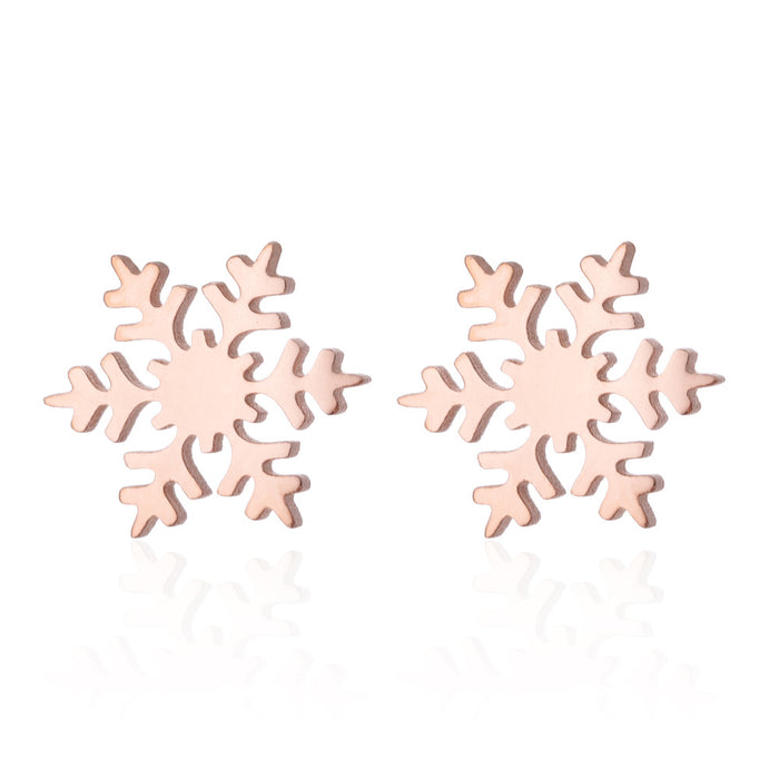 Vintage Snowflake Stainless Steel Stud Earrings - Winter-Themed Jewelry for a Chic Look - wallojewerly 