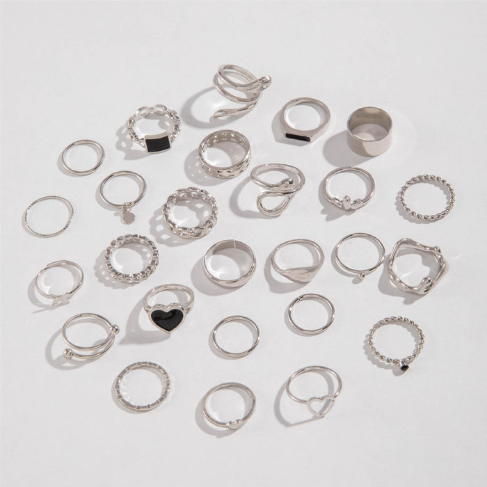 Black Heart Ring Set - 26-Piece Creative Multi-Joint Rings