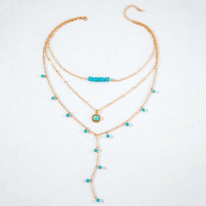 Vintage Multi-Layer Turquoise Necklace with Bold Design