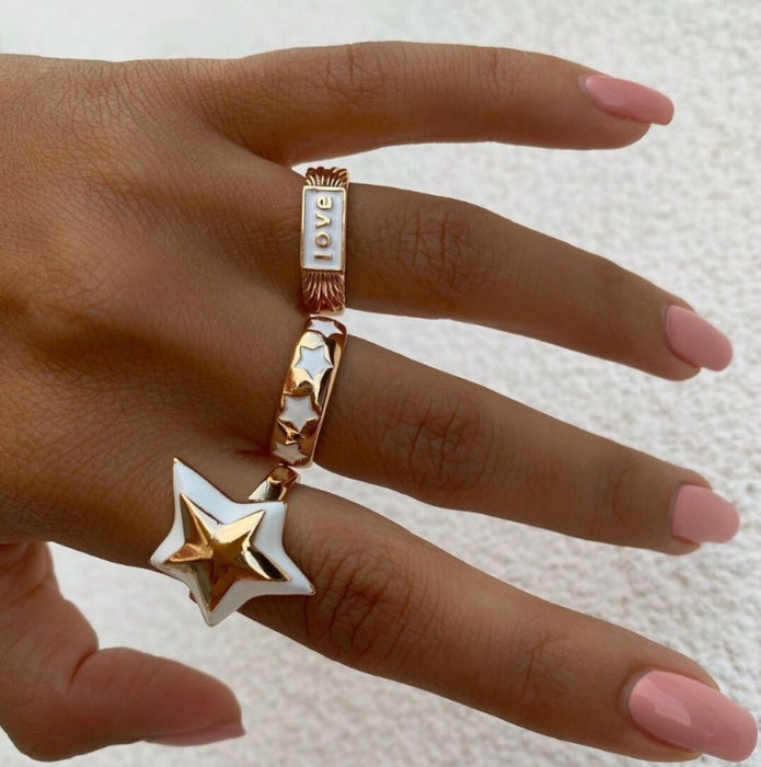 Star White Oil Drop Letter Ring 3-Piece Set