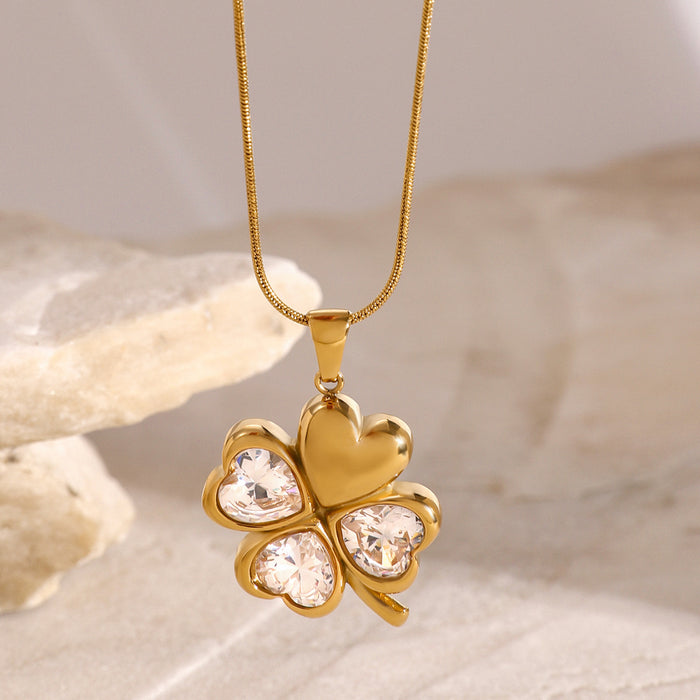 Stainless steel zircon four-leaf clover necklace love pendant titanium steel clavicle chain