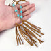 Turquoise Leather Fringe Necklace with Vintage Bohemian and Korean Velvet Details - wallojewerly 