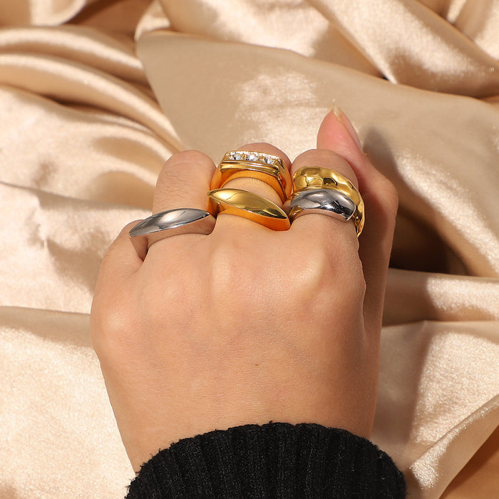 18K Gold Stainless Steel Serpent-Style Ring with Pearl Inlay