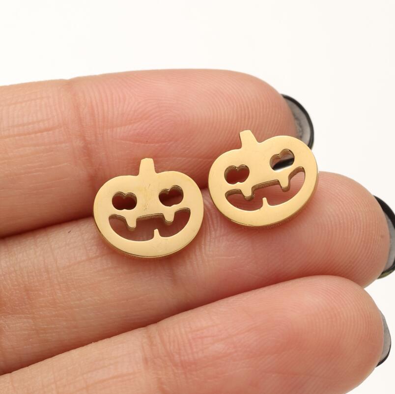 Mini funny earrings, European and American Christmas Halloween stainless steel pumpkin skull spider earrings wholesale