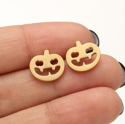 Mini funny earrings, European and American Christmas Halloween stainless steel pumpkin skull spider earrings wholesale