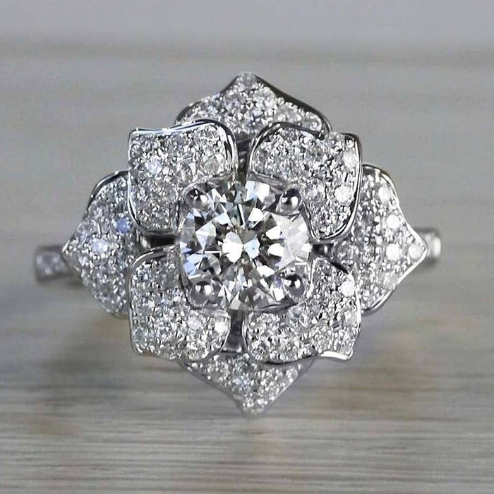 Flower zircon full diamond ring for women, daily all-match light luxury ring