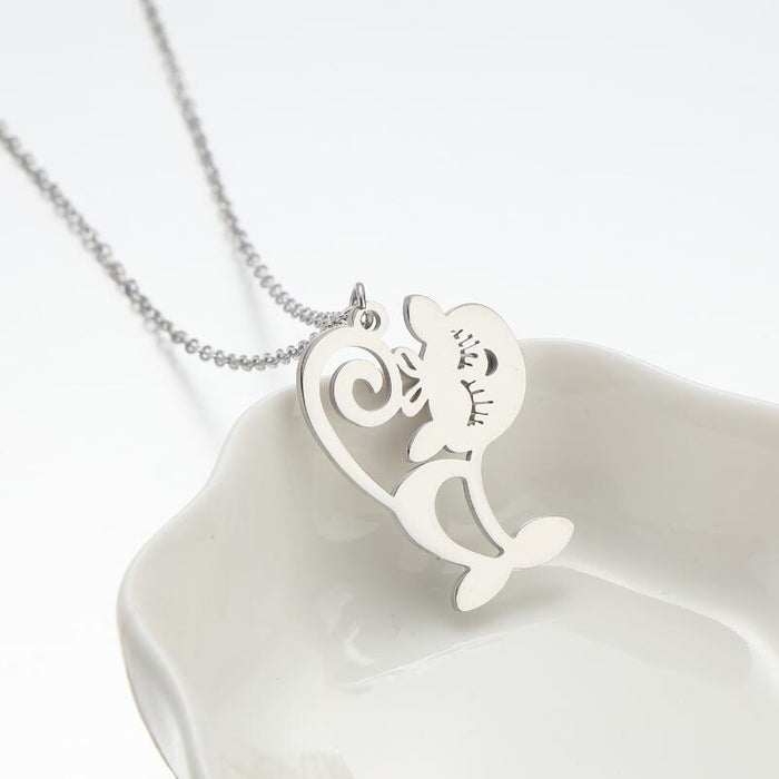 Cartoon character small animal pendant necklace, stainless steel all-match cloud ladder accessories wholesale