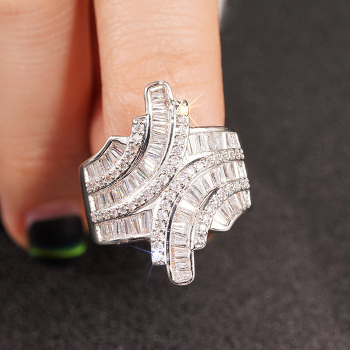 Zircon shaped geometric ring women's shiny light luxury accessories