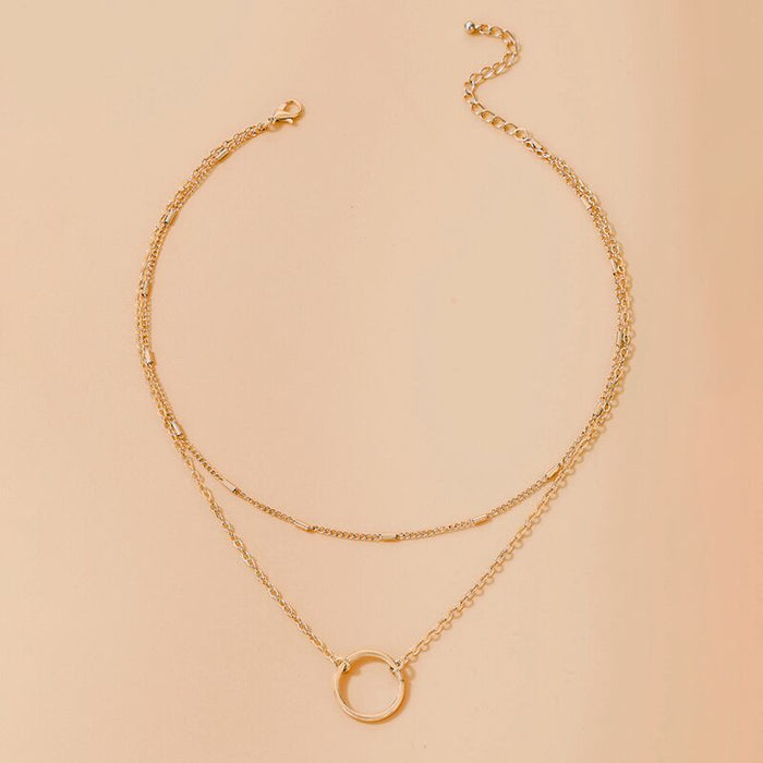 Collar geométrico multicapa para mujer: joyería minimalista con colgante circular