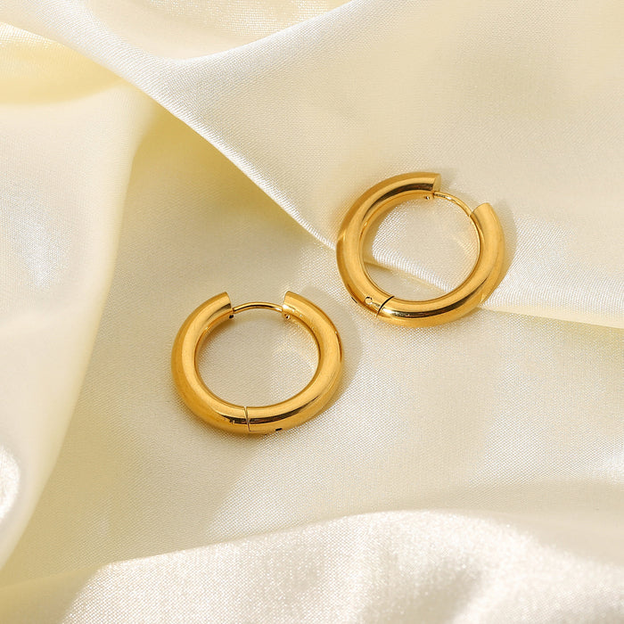 18K Gold Plated Stainless Steel Earrings - Solid Hoop Design Jewelry