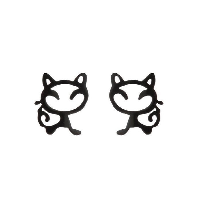 Cat Stainless Steel Hollow Stud Earrings - Cute and Playful Animal Jewelry