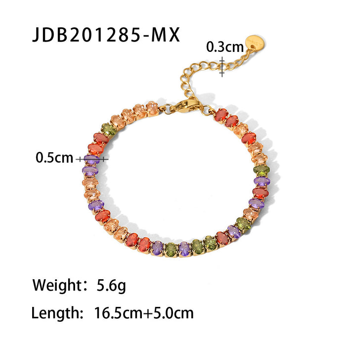 Pulseras y collares de acero inoxidable bañados en oro de 18 quilates con circonitas ovaladas y multicolores: joyería de moda para mujer