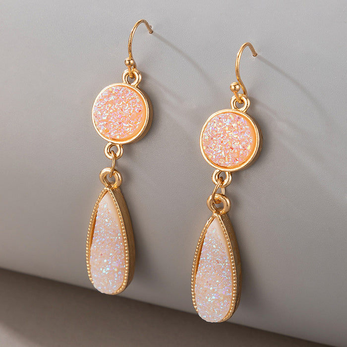 Pink sequin ear hook geometric alloy water drop earrings