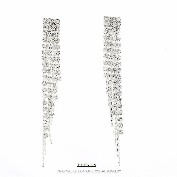 Long Rhinestone Tassel Earrings - Exaggerated Statement Jewelry for Women