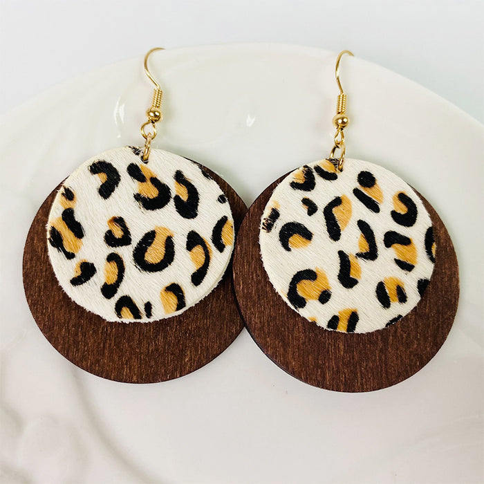 Wooden leopard print earrings