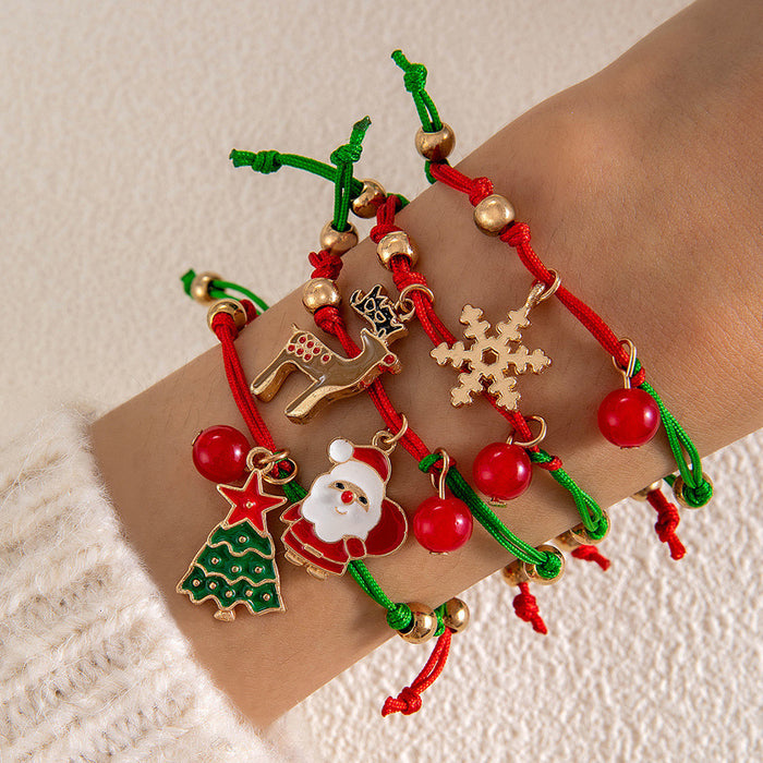 Christmas Bell Charm Bracelet Set - Red Rope Holiday Jewelry