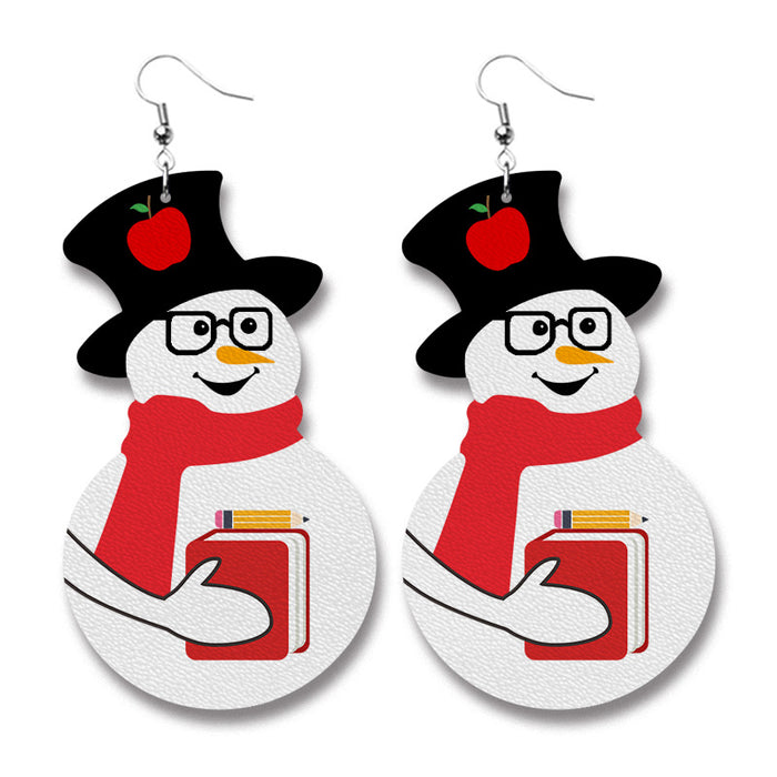 Christmas PU Leather Earrings with Doctor and Nurse Snowman Gifts