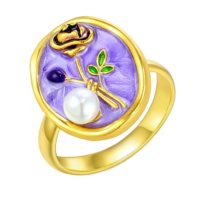 Wholesale copper micro-inlaid enamel painted drip flower open ring