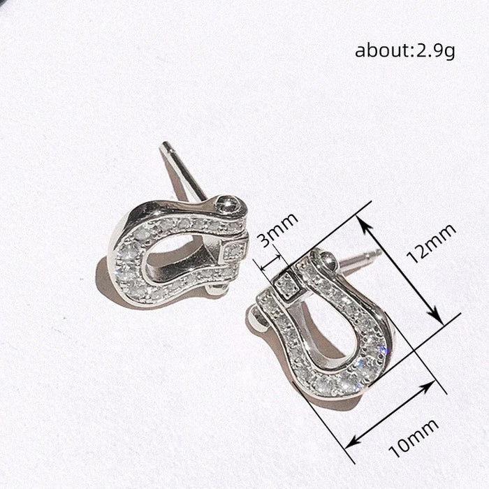 Horseshoe buckle earrings Korean simple zircon earrings