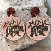 Wooden Mother Bear Earrings - wallojewerly 