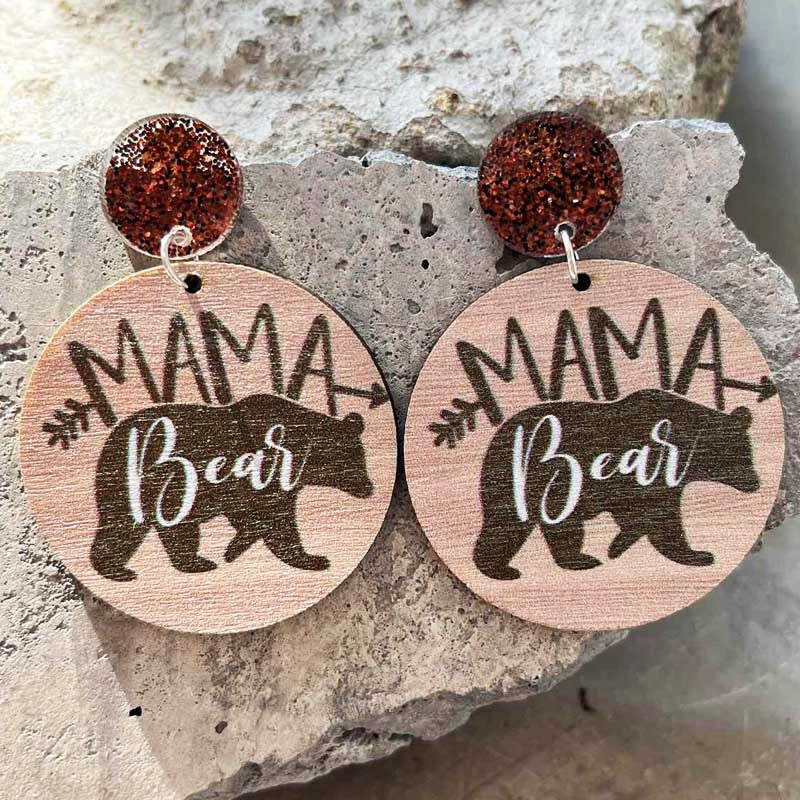 Wooden Mother Bear Earrings - wallojewerly 