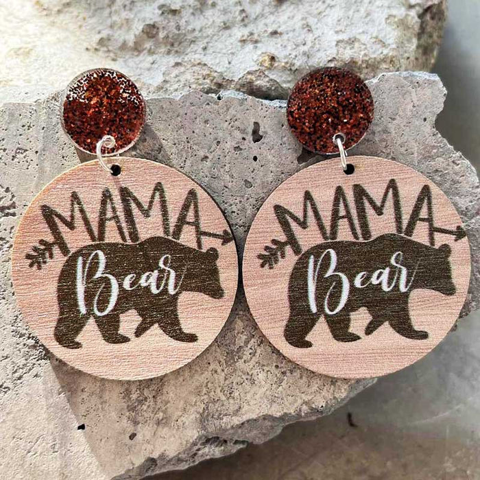 Wooden Mother Bear Earrings