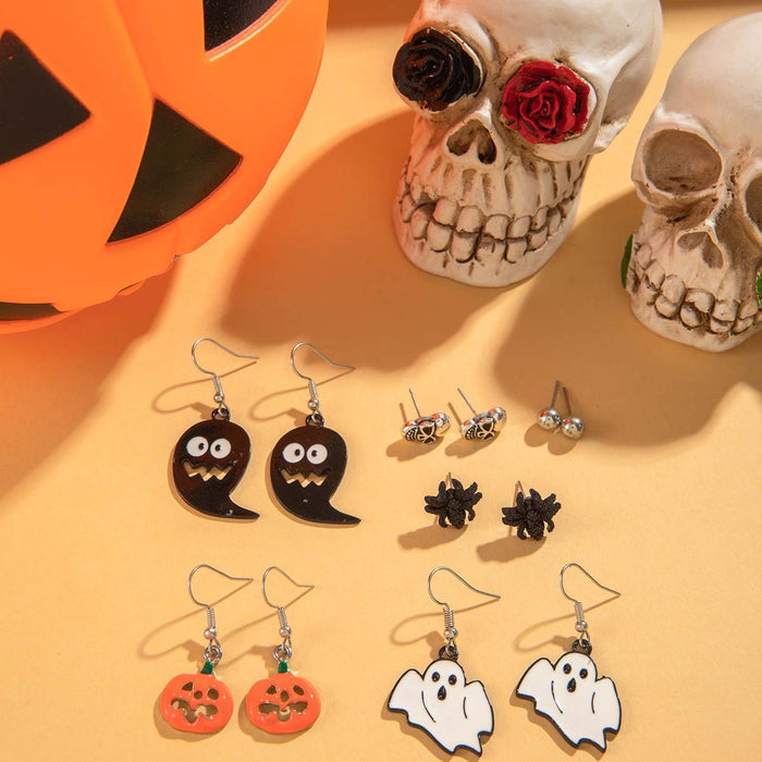 Halloween funny skull pumpkin earrings dark oil drip spider earrings for women