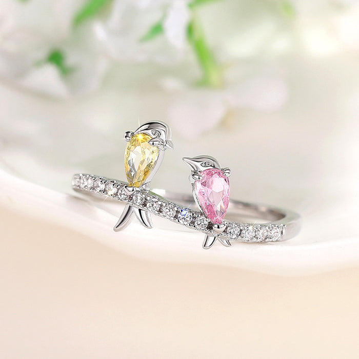 Colorful bird ring swallow pattern cute women's ring