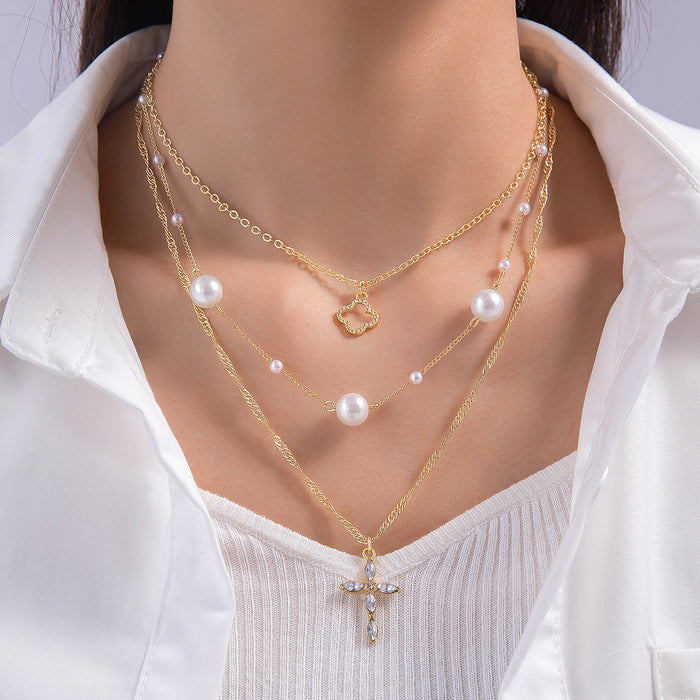 Multi-Layered Pearl and Heart Pendant Necklace