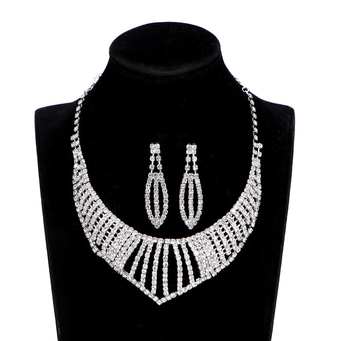 Bridal Jewelry Set - Luxurious Pearl and Rhinestone Double-Layer Necklace