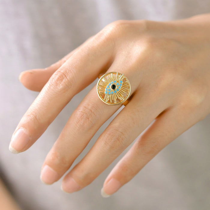 Wholesale copper micro-painted colored diamond evil eye rotating open ring