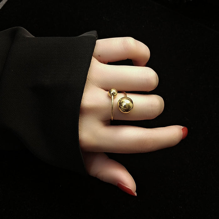 Wholesale titanium steel gold-plated open rings with various sizes of steel beads