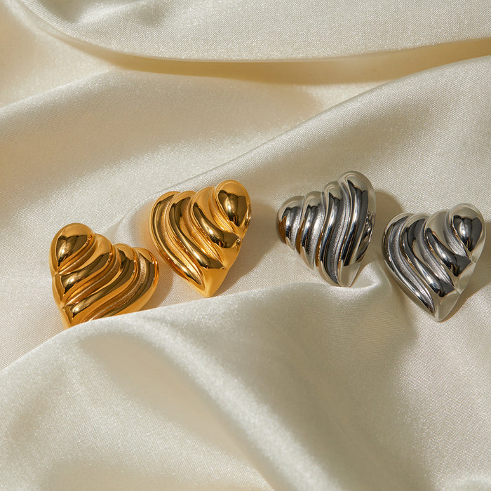 18K Gold Plated Stainless Steel Wavy Heart Earrings - High-End Design Jewelry