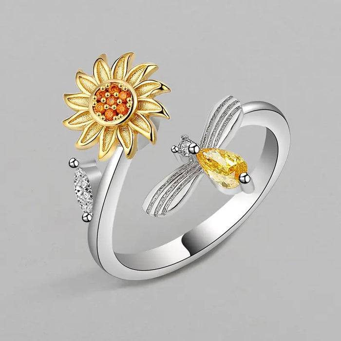 adjustable opening ring bee collecting honey flower ring