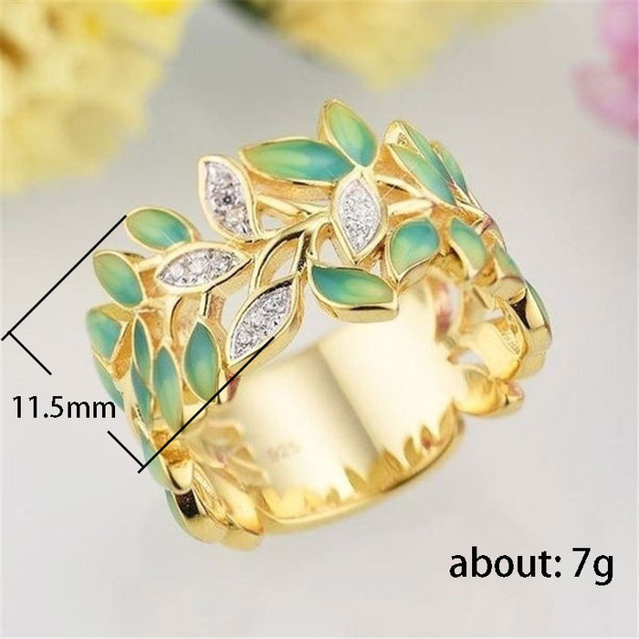 Enamel dripping glue leaf ring simple and fashionable party matching accessories