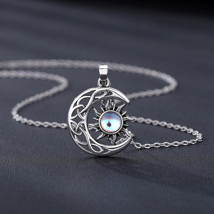 Sun and Moon Pendant Imitation Moonstone Retro Popular Clavicle Necklace