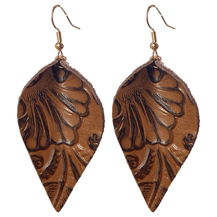 Vintage Leaf Earrings with Simple and Elegant Leather Design