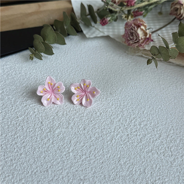 Spring cherry blossom earrings Korean style pink flower earrings