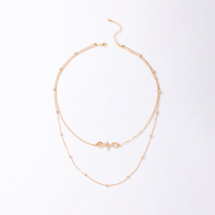 Alloy Heartbeat Multi-Layer Necklace Set - Geometric Heart and Cat Paw