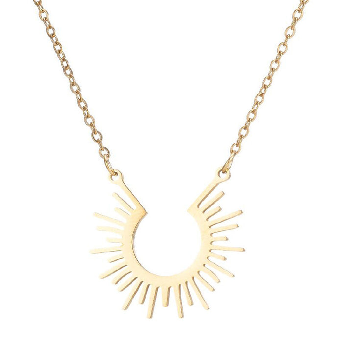 Geometric semicircle sunflower pendant necklace, cross-border niche design, simple and fashionable summer accessories