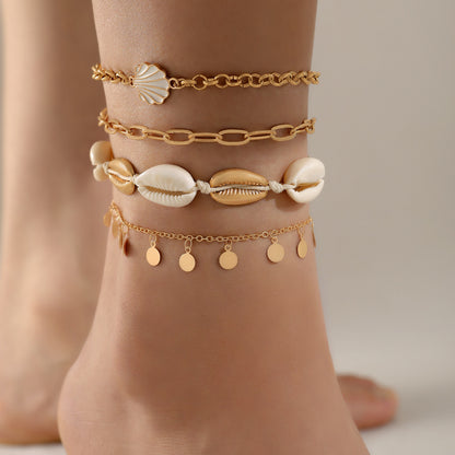 Trendy Heart Pendant Anklet Set – Layered Chains with Rhinestone Details