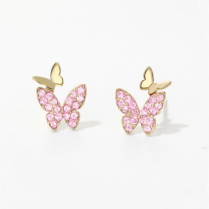 Lindos y pequeños pendientes de mariposa, pendientes sencillos y elegantes.