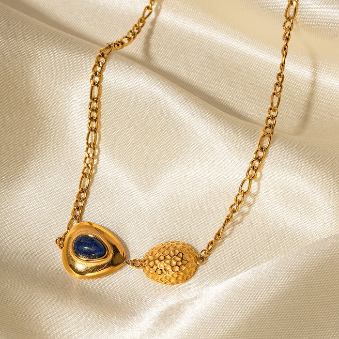 18K Gold-Plated Stainless Steel Triangle Pendant Necklace with Lapis Lazuli Inlay