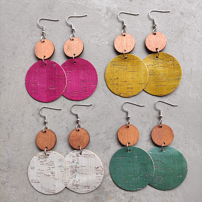 Wooden colorful round earrings