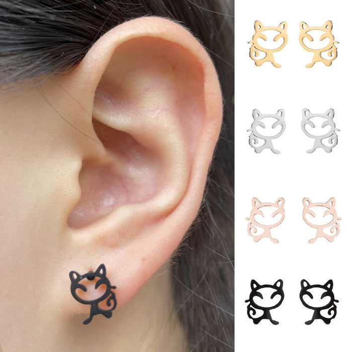 Cat Stainless Steel Hollow Stud Earrings - Cute and Playful Animal Jewelry