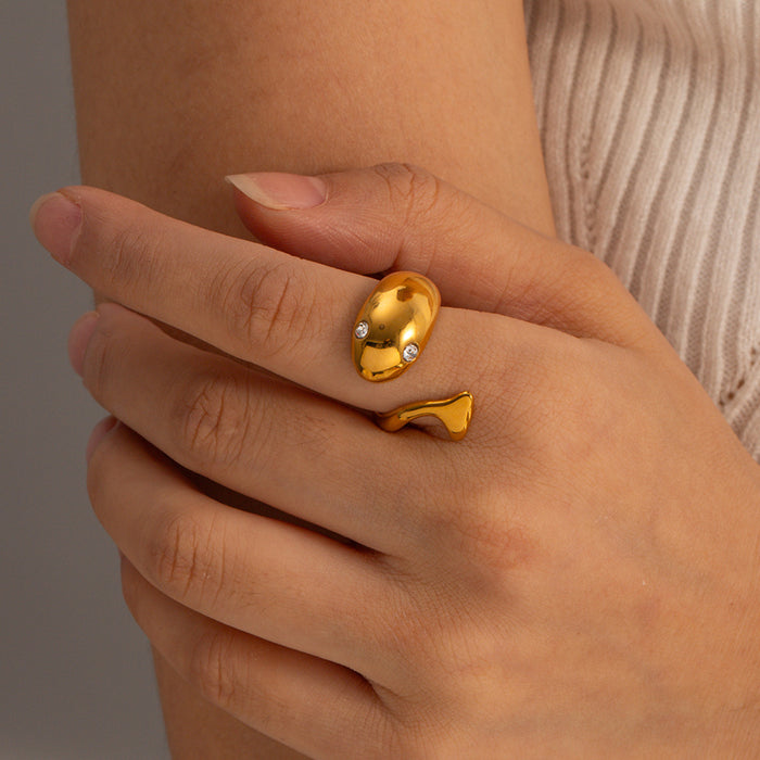 Textured 18K Gold Plated Stainless Steel Ring - Elegant and Modern