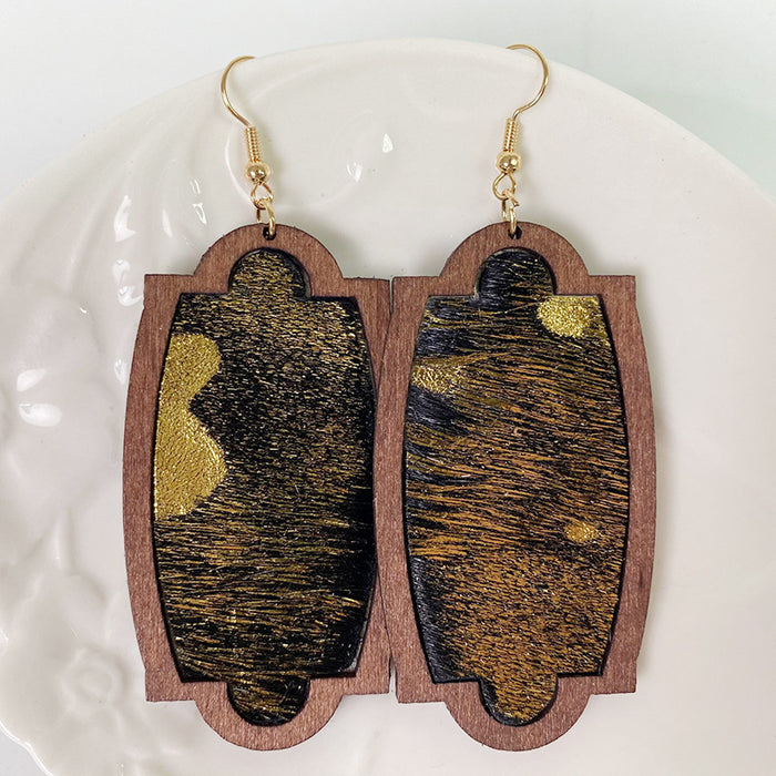 Wooden leopard print earrings