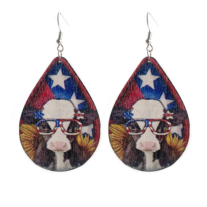 Wooden patriotic cow earrings